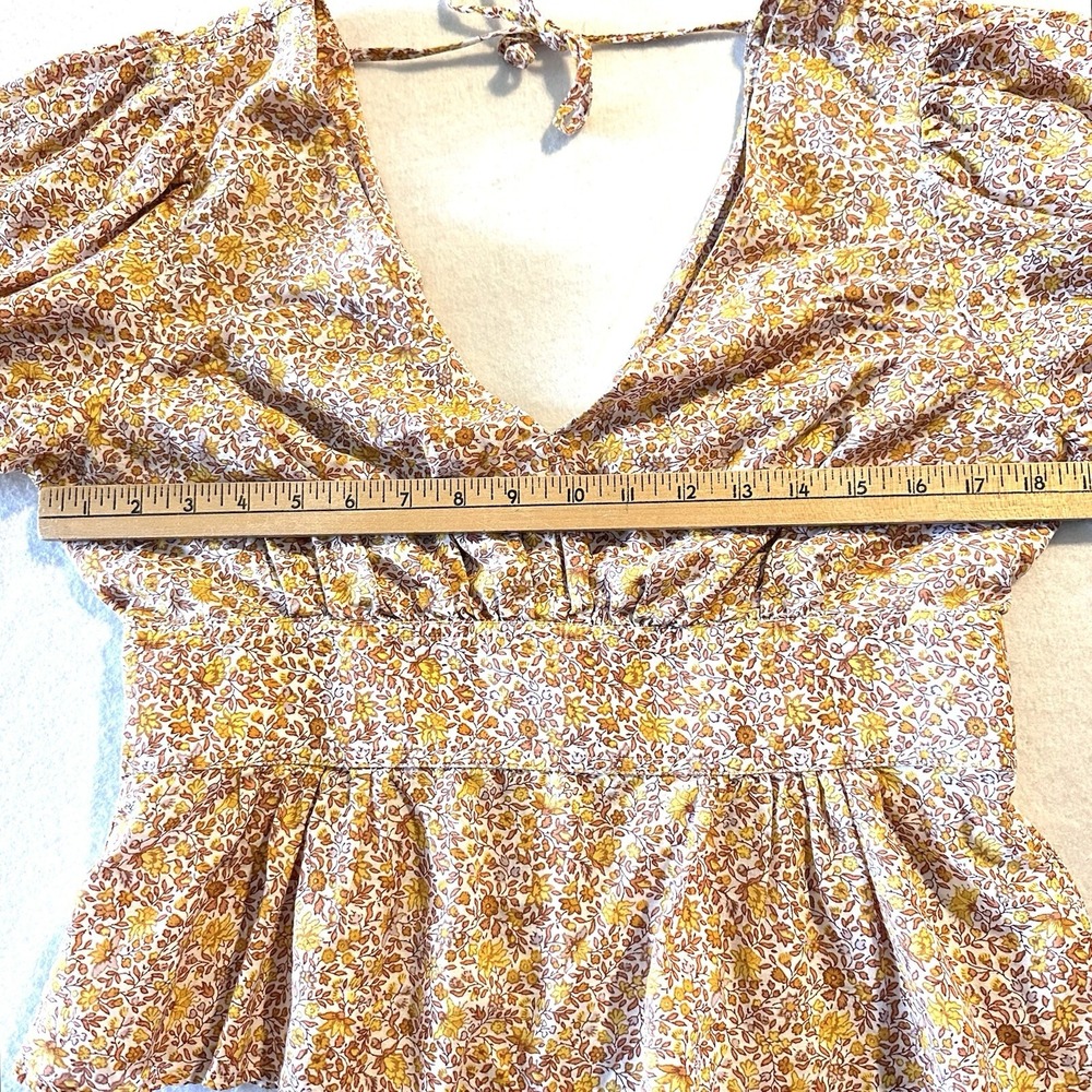 J‎ Crew sz 10 Puff-Sleeve V-Neck Top Yellow Scattered Blooms Floral Print - Picture 8 of 16